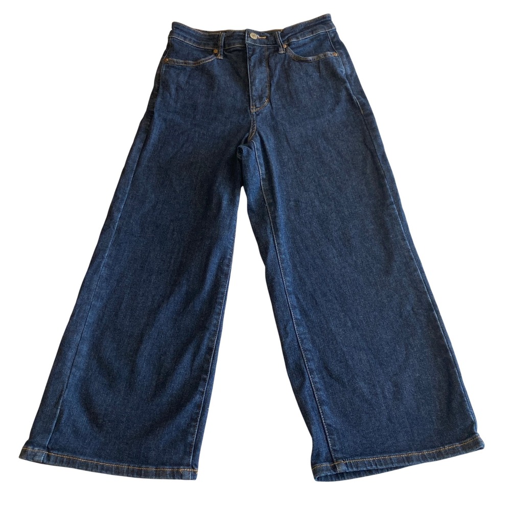 Judy Blue Jeans 5/27 25x23 Wide Leg High Rise Crop Stretch Denim Dark Wash‎